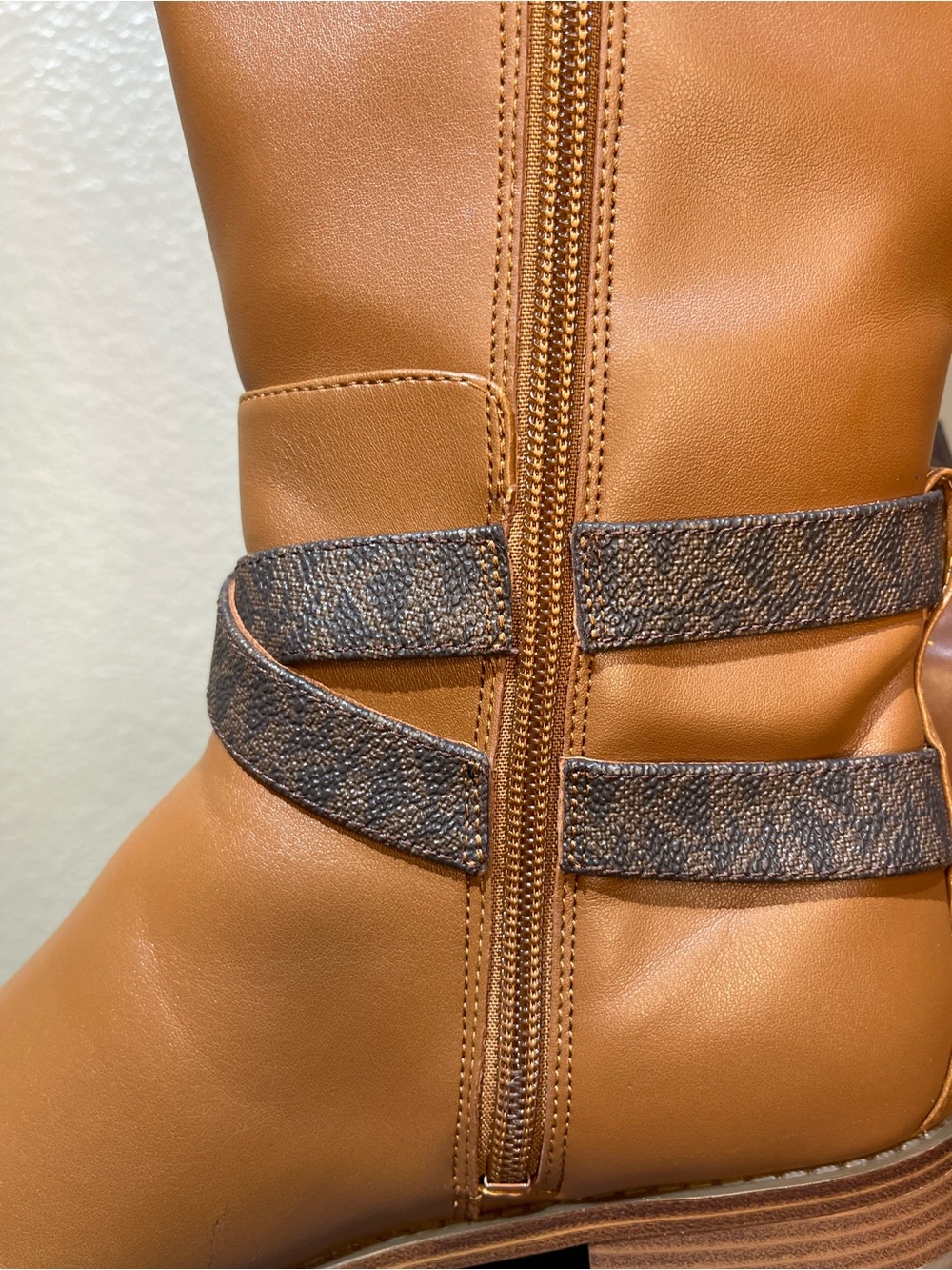 Michael Kors Camel Leather Over-the-Knee Boots with Logo-Strap - Picture 5 of 7